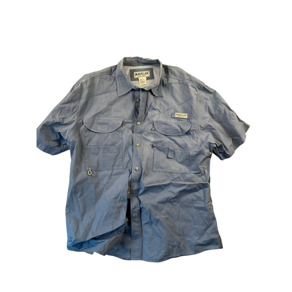 Magellan Sportswear Mens XL Blue Short Sleeve Fishing Shirt Button Up Outdoor